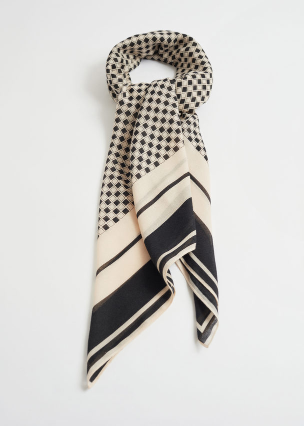 & Other Stories Graphic Printed Square Scarf Black/ivory