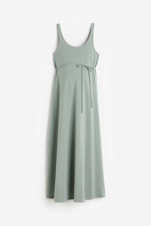 H&M Mama Calf-length Cotton Dress Sage Green
