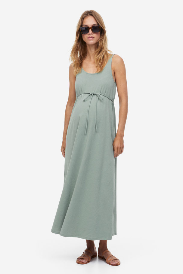 H&M Mama Calf-length Cotton Dress Sage Green