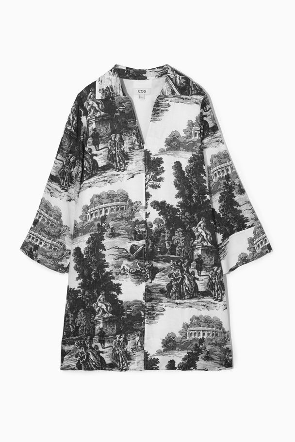 COS French Toile Linen Dress Black / White / Printed