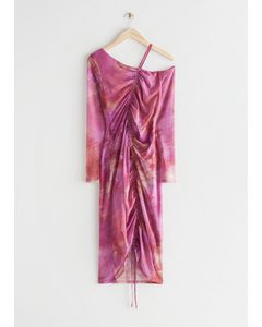 One-shoulder Midi Dress Pink Tie-dye