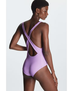 Crossover Open-back Swimsuit Lilac