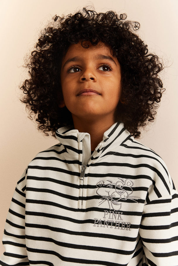 H&M Motif-detail Zip-top Sweatshirt White/striped