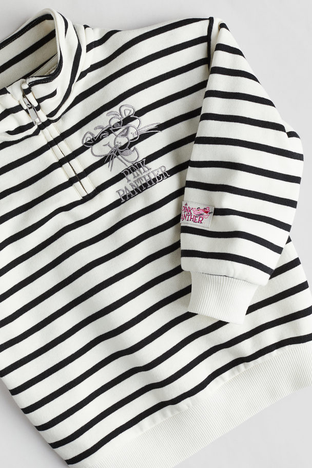 H&M Motif-detail Zip-top Sweatshirt White/striped