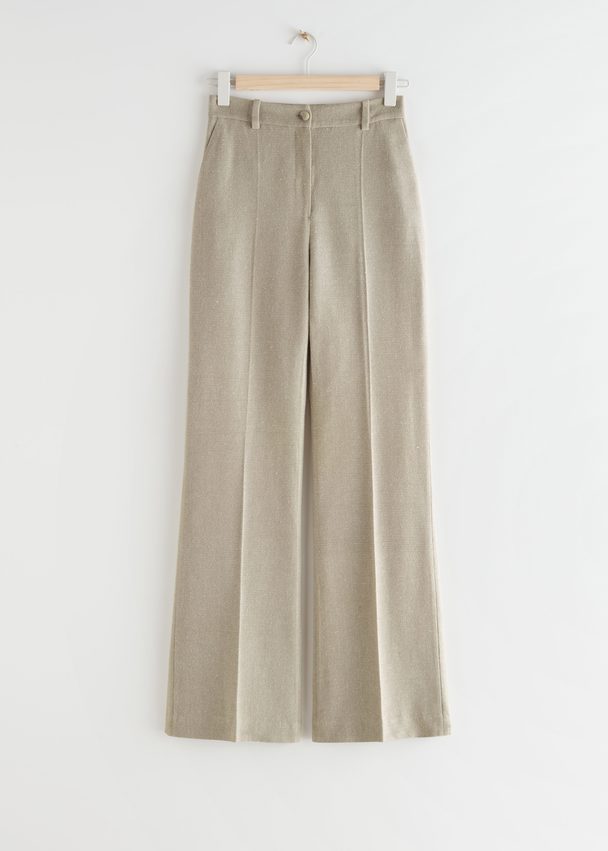& Other Stories Slim Silk Press Crease Trousers Oatmeal