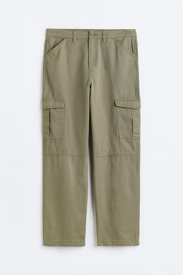 H&M H&m+ Twill Cargo Trousers Khaki Green