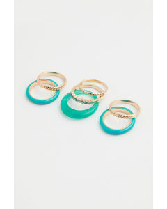 7-pack Rings Gold-coloured/turquoise