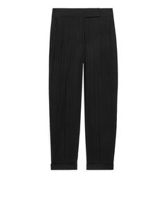 Tapered Linen Blend Trousers Black