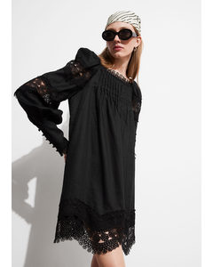 Lace-trimmed Mini Dress Black