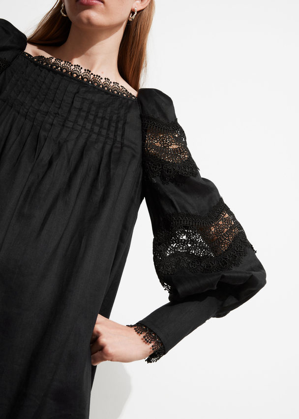 & Other Stories Lace-trimmed Mini Dress Black