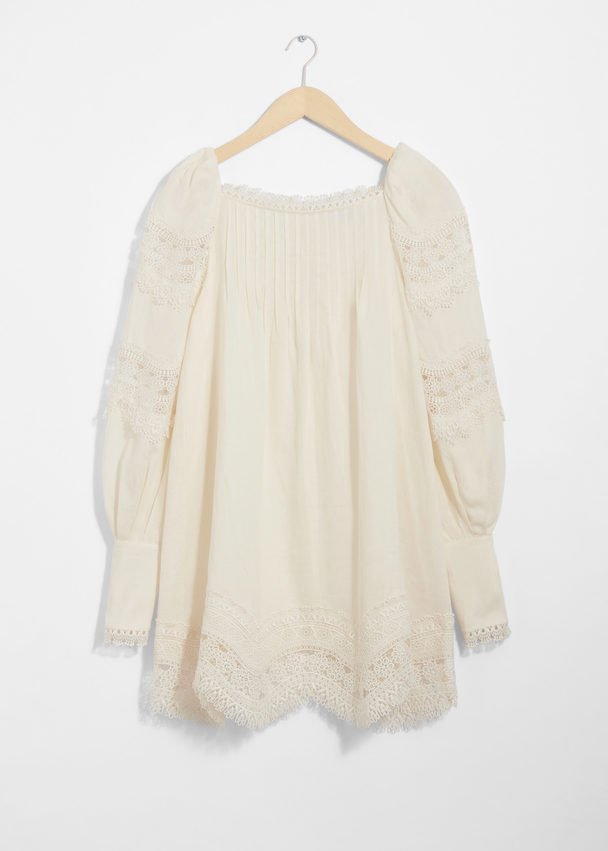 & Other Stories Lace-trimmed Mini Dress Cream