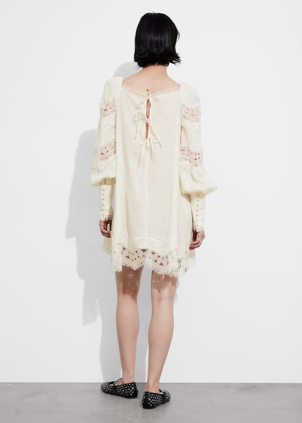 & Other Stories Lace-trimmed Mini Dress Cream