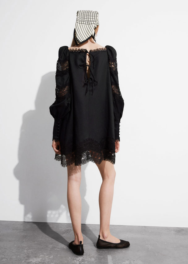 & Other Stories Lace-trimmed Mini Dress Black