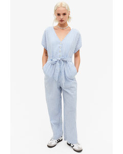 Blue Striped Wide Leg Jumspuit Blue Pyjama Stripes