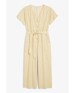 Wide Leg Jumpsuit Beige With Yellow Flowers