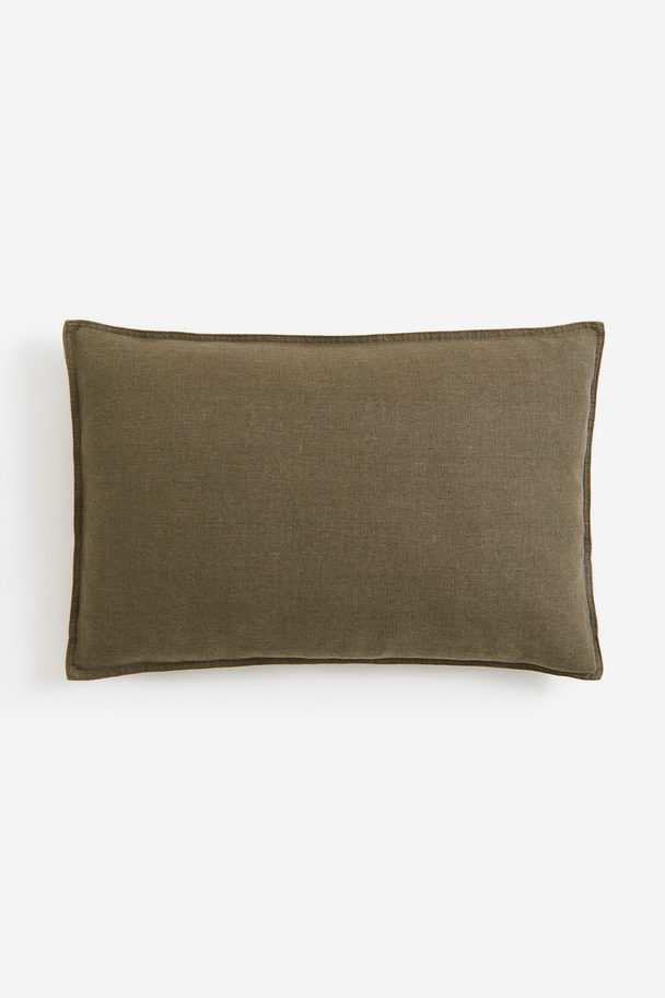 H&M HOME Washed Linen Cushion Cover Dark Khaki Green