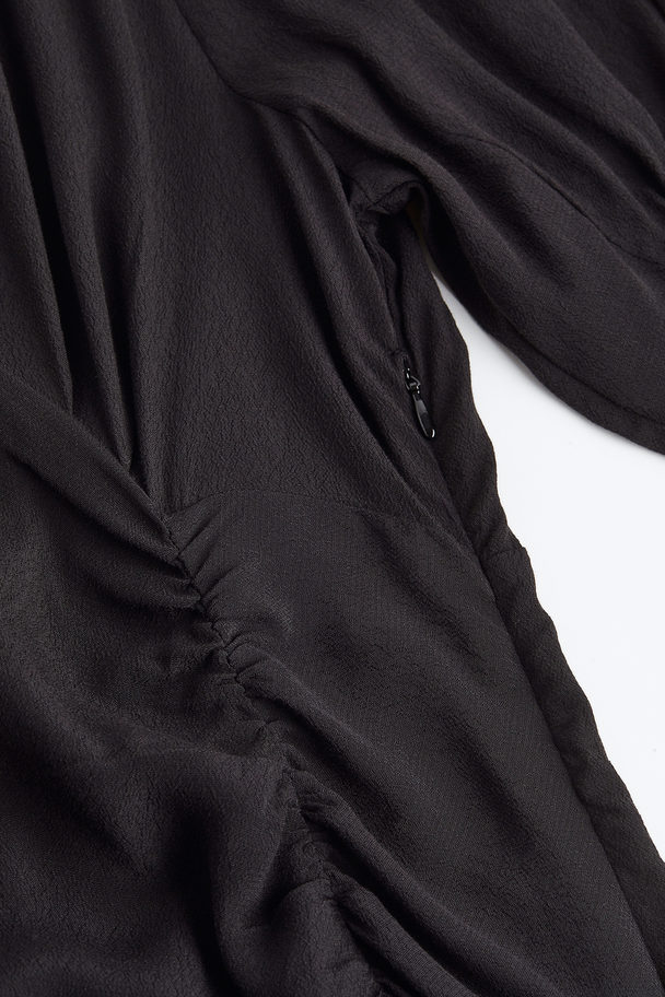 H&M Puff-sleeved Crêpe Dress Black