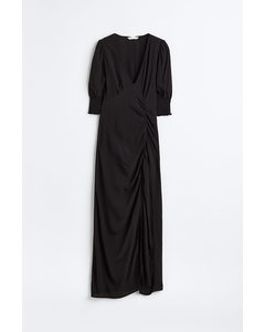 Puff-sleeved Crêpe Dress Black
