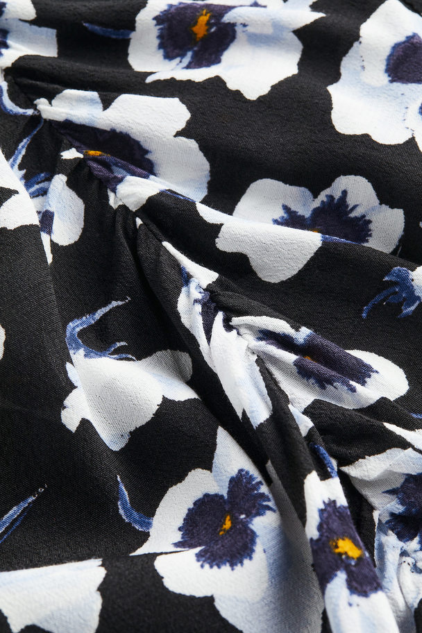 H&M Puff-sleeved Crêpe Dress Black/floral