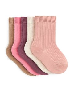 Rib Knit Baby Socks, 5 Pairs Pink/clay/beige