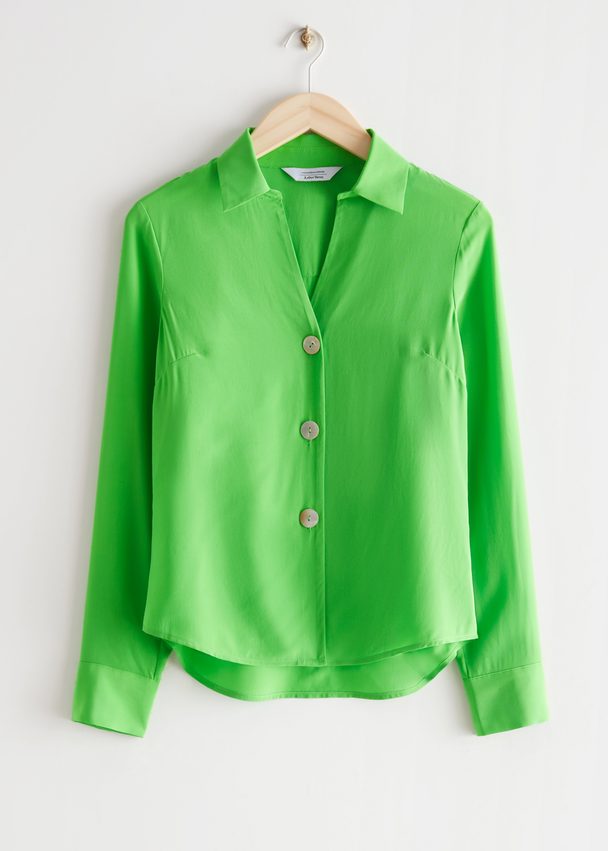 & Other Stories Shell Button Silk Blouse Lime