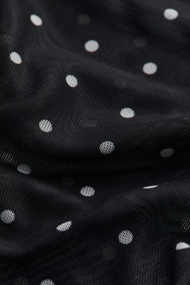 H&M Jerseyshirt mit U-Boot-Ausschnitt Schwarz/Gepunktet