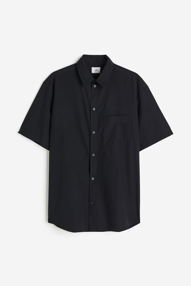 H&M Overhemd Met Korte Mouwen - Regular Fit Zwart