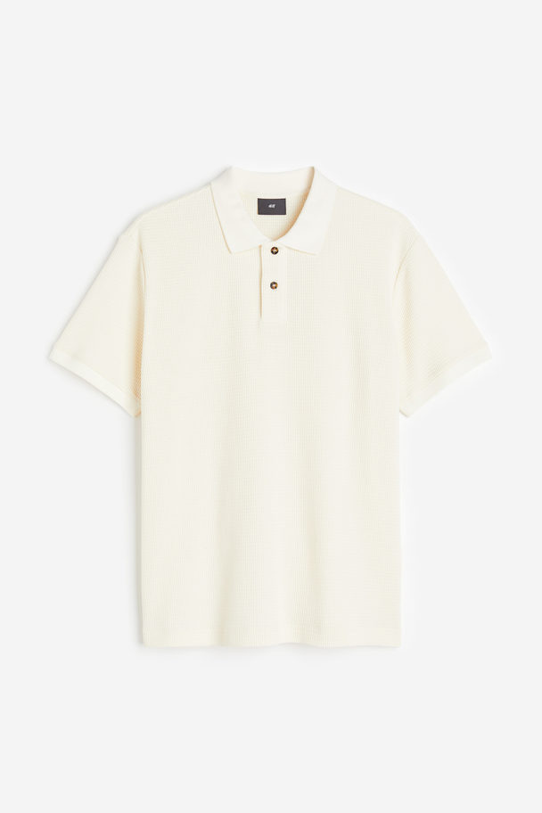 H&M Poloshirt Van Wafeltricot - Slim Fit Roomwit