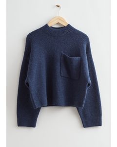 Chest Pocket Knit Sweater Dark Blue
