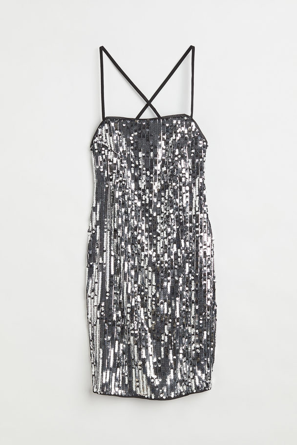 H&M Short Sequined Dress Black/silver-coloured