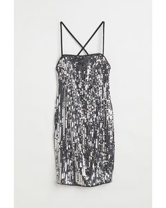 Short Sequined Dress Black/silver-coloured