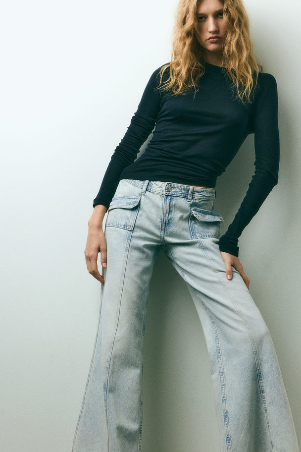 H&M Wide Regular Jeans Blek Denimblå