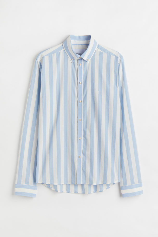 Les Deux Leon Stripe Poplin Shirt Blue Dusty Light
