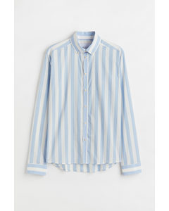 Leon Stripe Poplin Shirt Blue Dusty Light