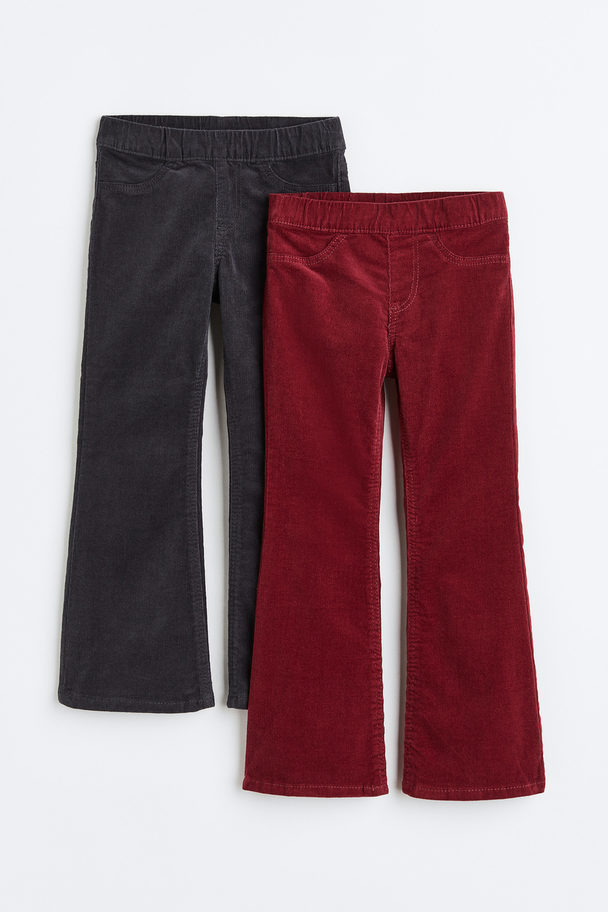 H&M 2-pack Flared Pull-on Corduroy Trousers Dark Grey/dark Red