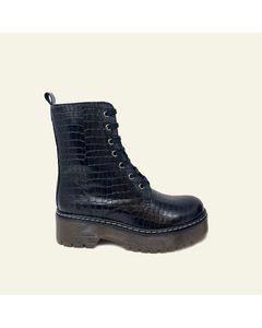 Boston Engraved Black Leather Military Boots