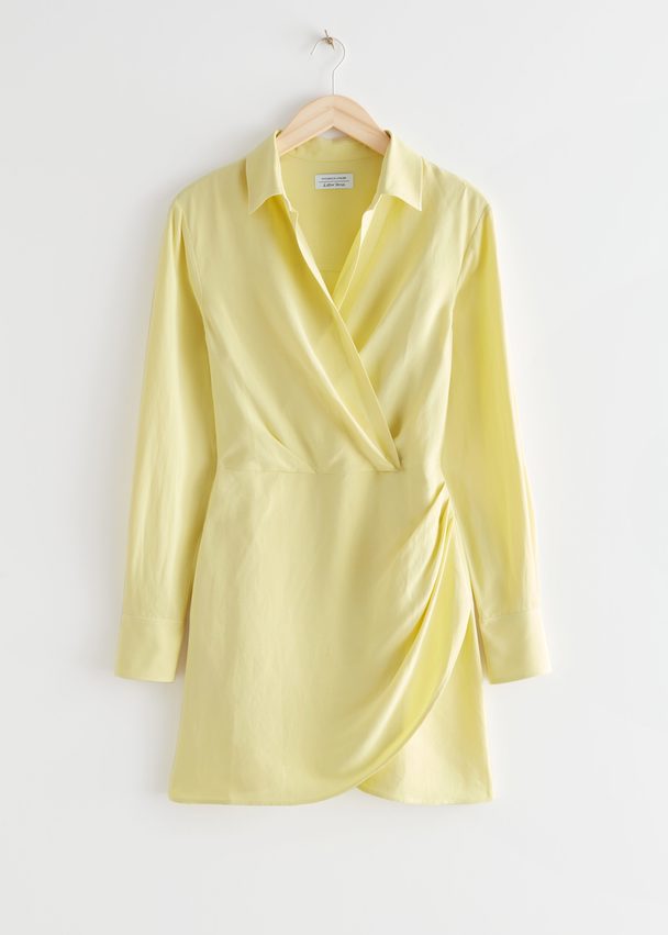 & Other Stories Collared Mini Wrap Dress Yellow