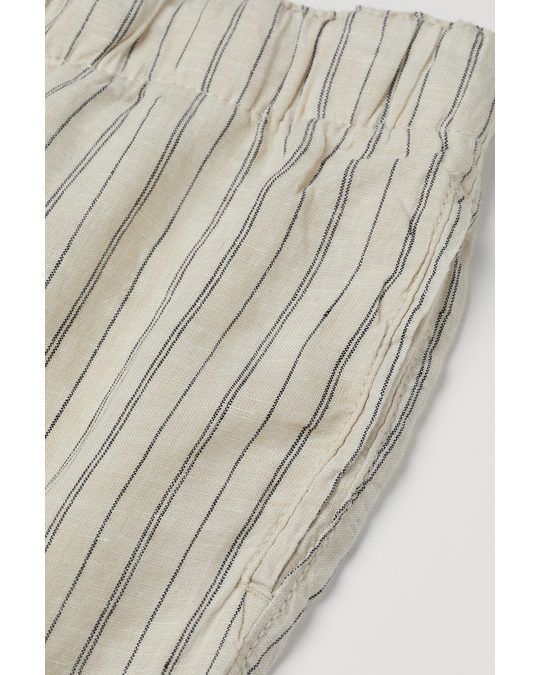 H&M Linen Joggers Light Beige/striped