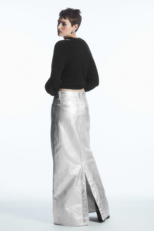 COS Coated-denim Maxi Skirt Silver