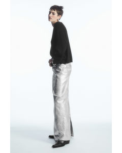 Coated-denim Maxi Skirt Silver
