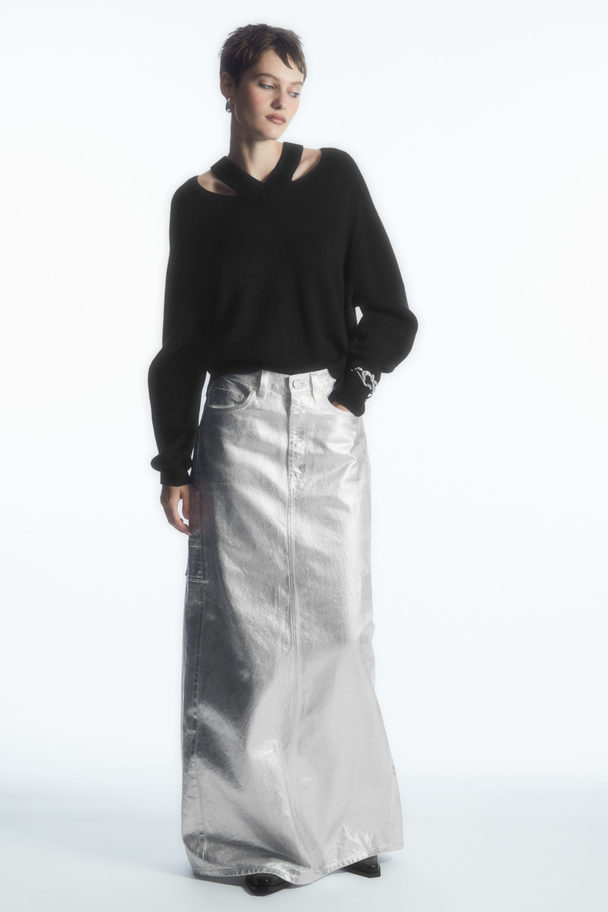 COS Coated-denim Maxi Skirt Silver