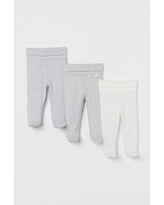 3-pack Trousers White/grey Striped