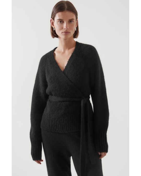 COS Relaxed Wool Wrap Cardigan Black