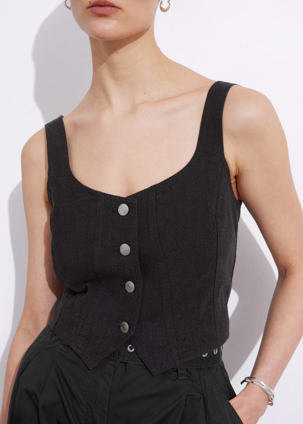 & Other Stories Cropped Denim Top Black