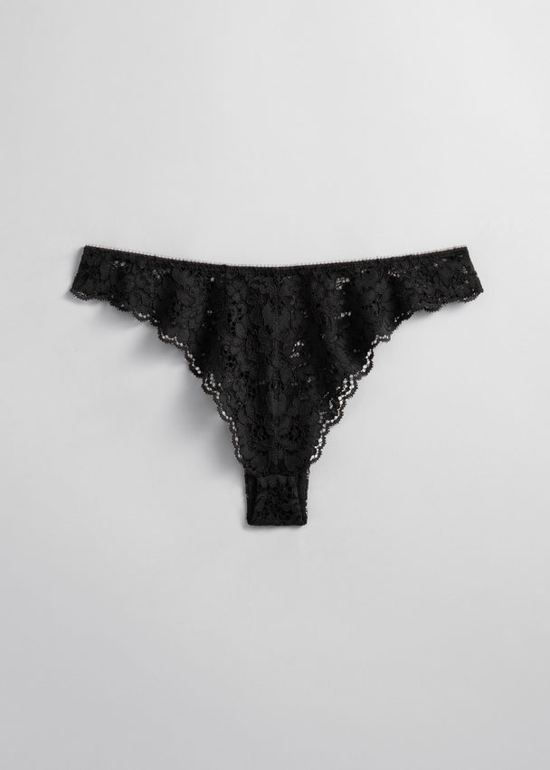& Other Stories Scalloped Lace Tanga Black