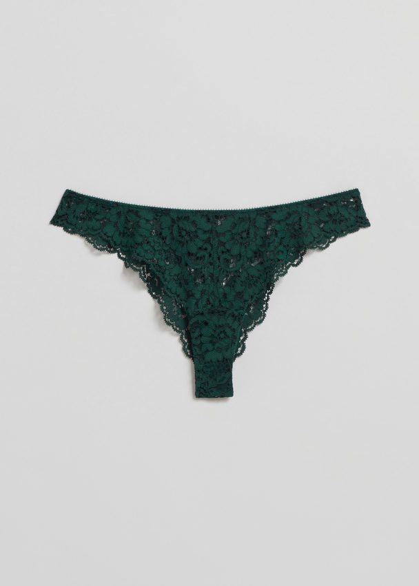 & Other Stories Scalloped Lace Tanga Dark Green