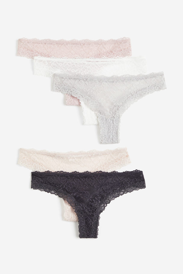 H&M 5-pack Lace Brazilian Briefs Dark Grey/light Pink