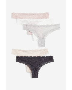 5-pack Lace Brazilian Briefs Dark Grey/light Pink