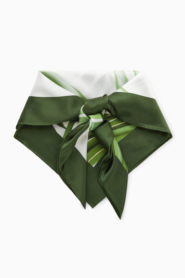 COS Leaf-print Silk Scarf White / Green