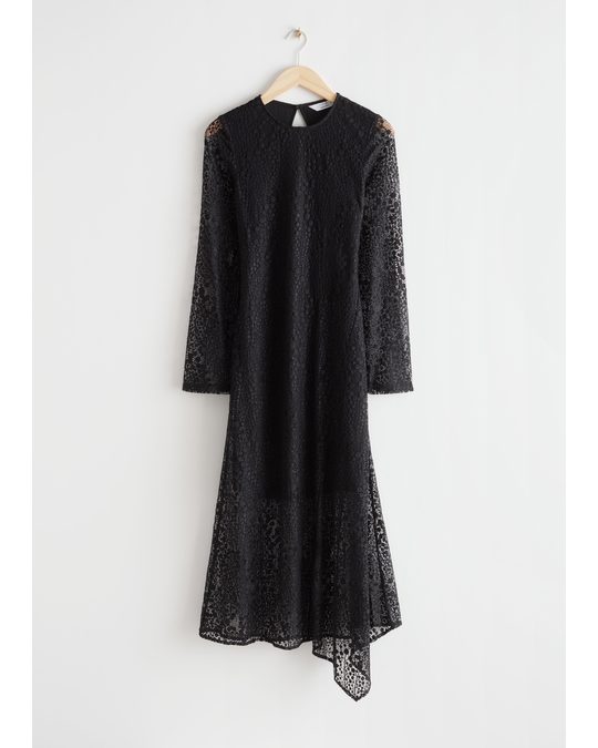 & Other Stories Cut-out Lace Midi Dress Black